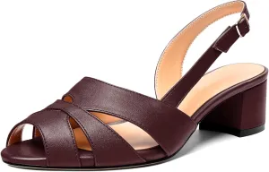 Esvowido Women's Block Heel Sandals Peep Toe Low Heels Slingback Sandals Chunky Heels Ankle Strap Summer Shoes 2 Inch