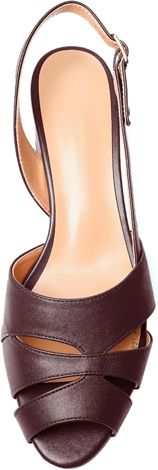 Esvowido Women's Block Heel Sandals Peep Toe Low Heels Slingback Sandals Chunky Heels Ankle Strap Summer Shoes 2 Inch