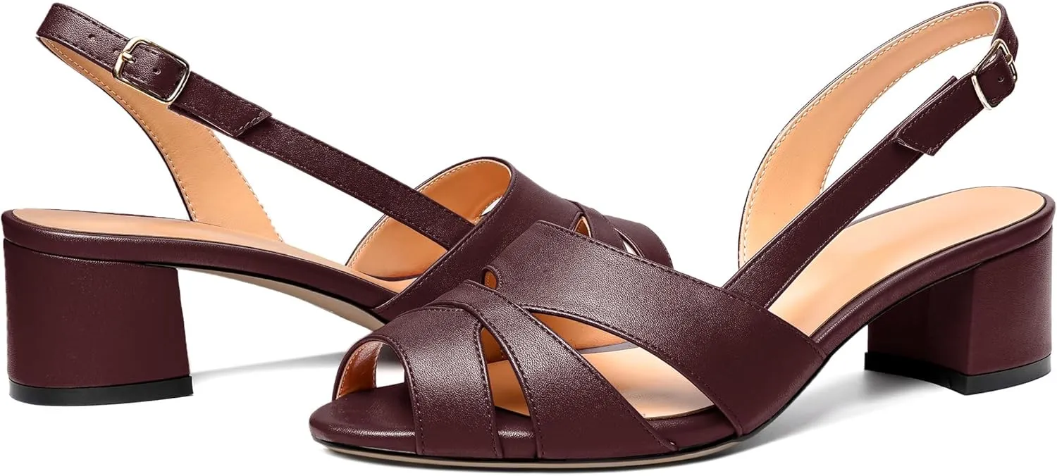 Esvowido Women's Block Heel Sandals Peep Toe Low Heels Slingback Sandals Chunky Heels Ankle Strap Summer Shoes 2 Inch