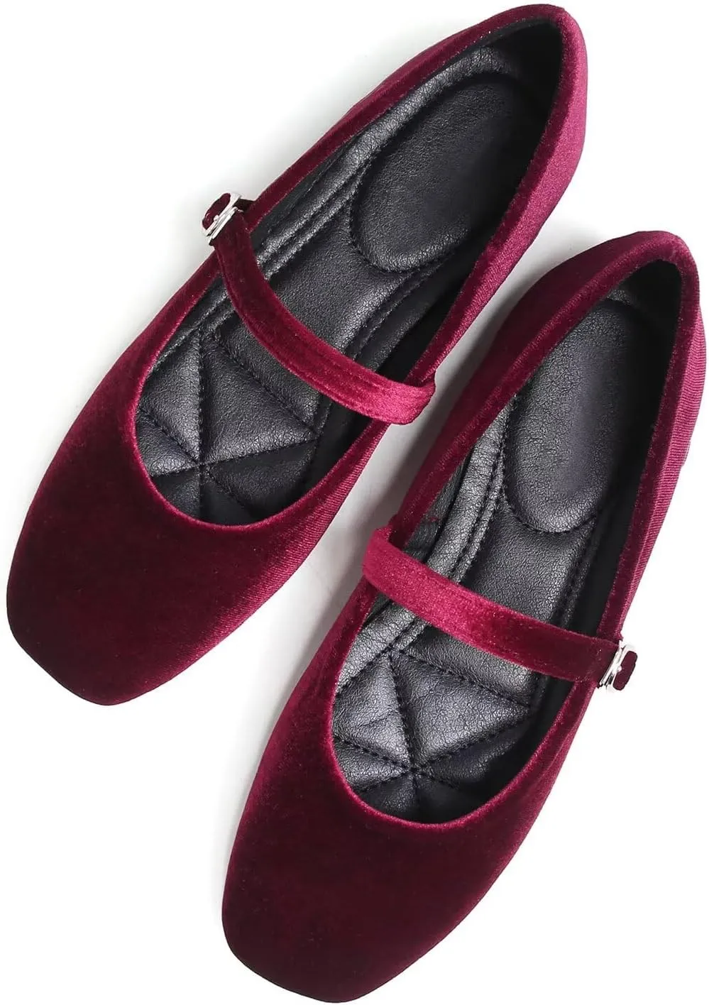 Hee grand Velvet Mary Jane Flats for Women Dressy Comfortable Square Toe Ballet Flats with Buckle Strap Retro Mary Jane Shoes