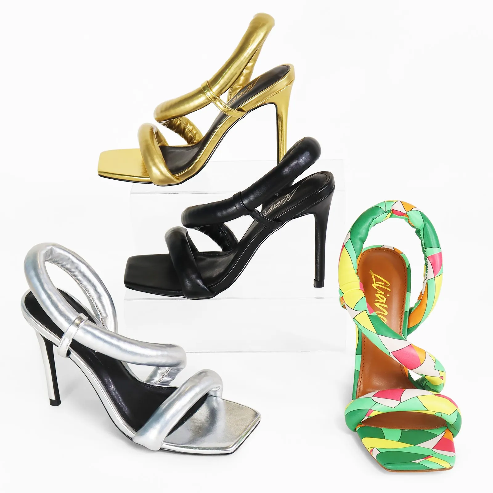 HUGO-46 SQUARE PEEP TOE PADDED W/ HEEL - BLACK