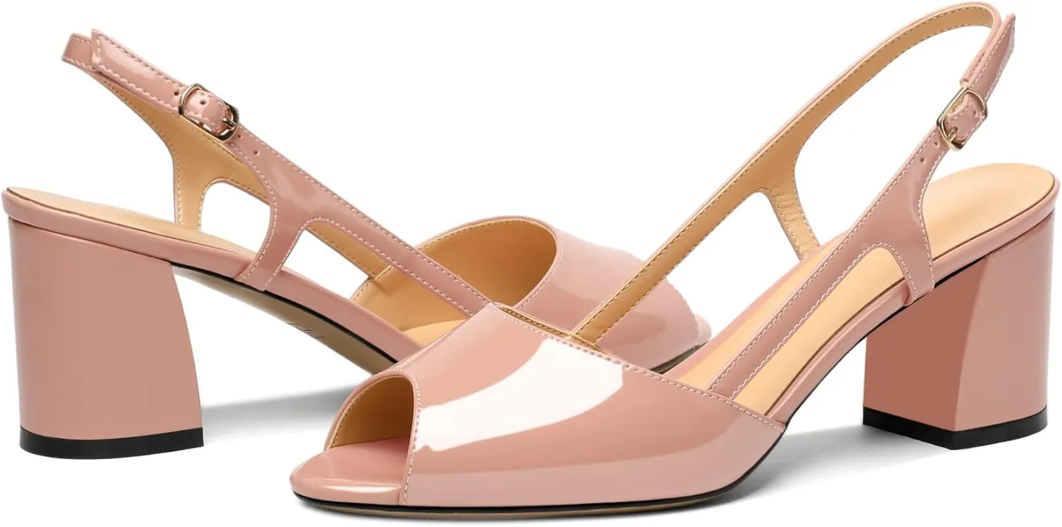 Mettesally Womens Slingback Chunky Heels Pumps Peep Open Toe Low Heels Ankle Strap Wedding Bridal Prom Dress Shoes
