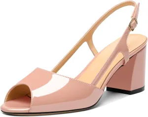 Mettesally Womens Slingback Chunky Heels Pumps Peep Open Toe Low Heels Ankle Strap Wedding Bridal Prom Dress Shoes