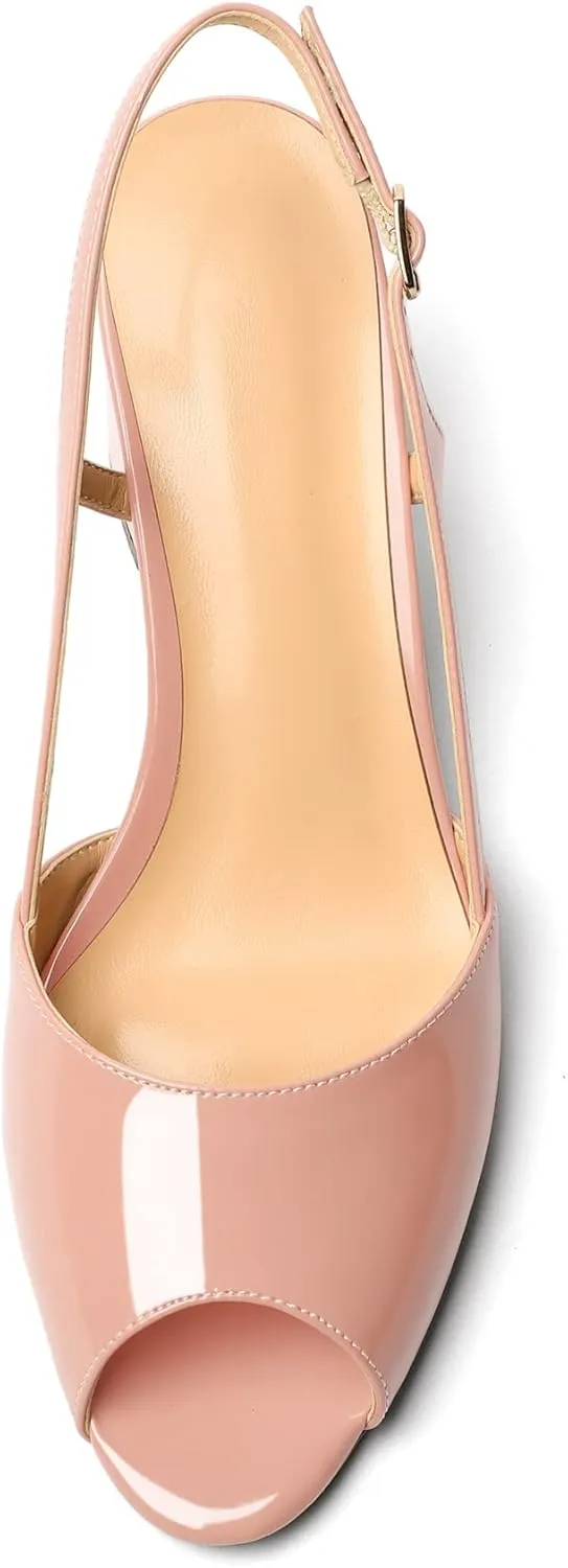 Mettesally Womens Slingback Chunky Heels Pumps Peep Open Toe Low Heels Ankle Strap Wedding Bridal Prom Dress Shoes