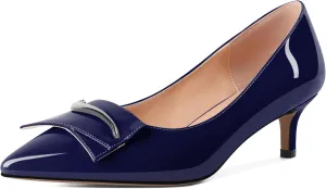 Navy Shoes for Women Low Heel Pumps Pointed Toe Pumps Low Stiletto Pumps Shoes Ladies Low Kitten Heels Dress Shoes Patent Leather Navy US Size 8