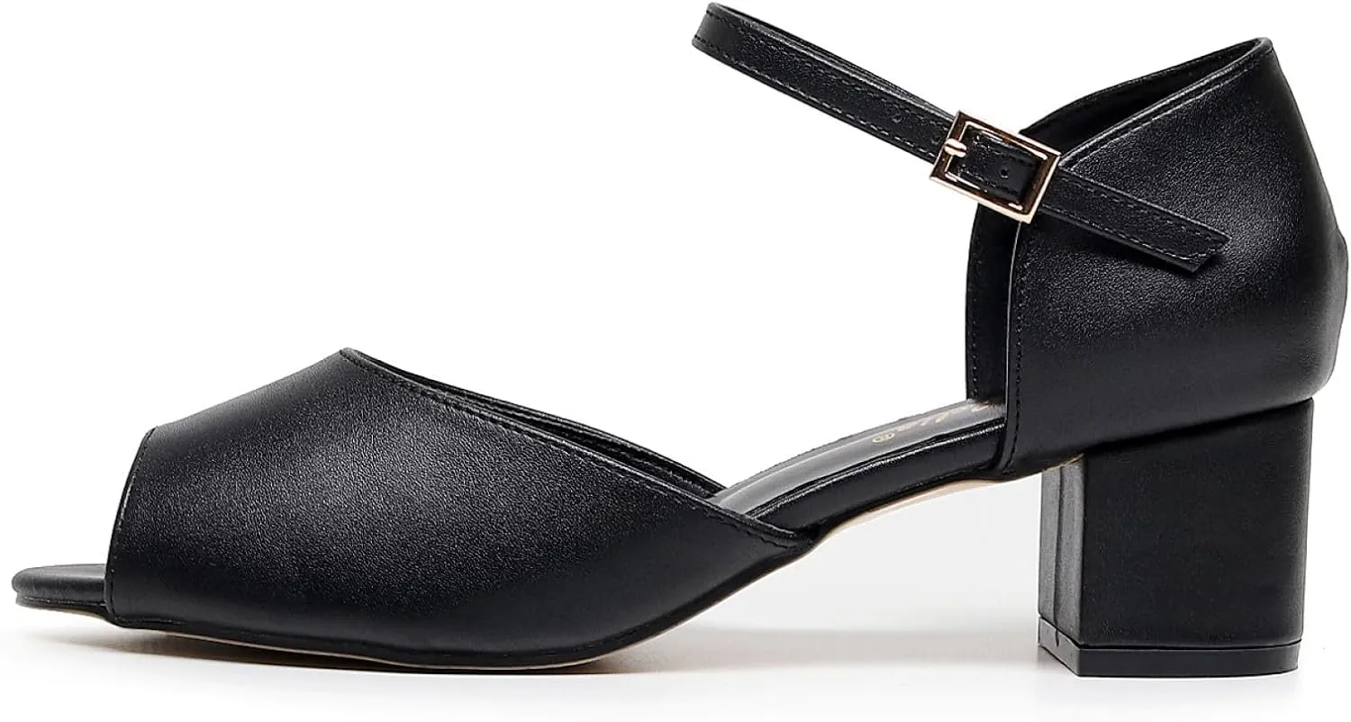 VenusCelia Women's Easy Going Strap Pump Chunky Heeled Sandal