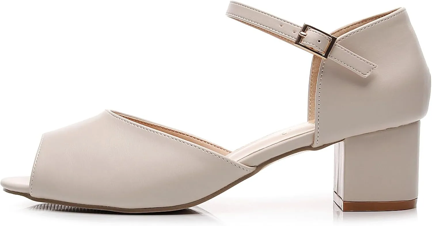 VenusCelia Women's Easy Going Strap Pump Chunky Heeled Sandal