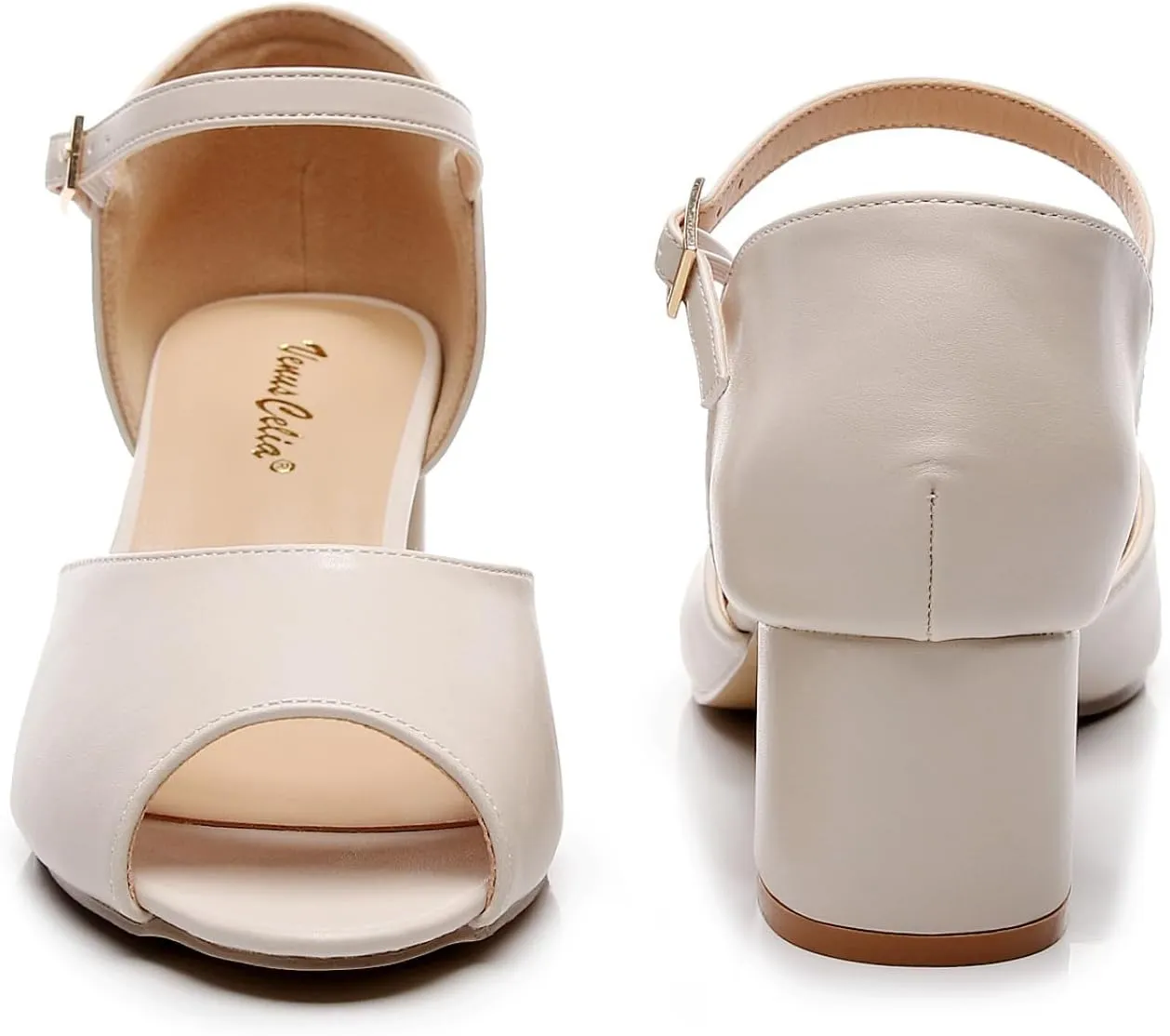 VenusCelia Women's Easy Going Strap Pump Chunky Heeled Sandal