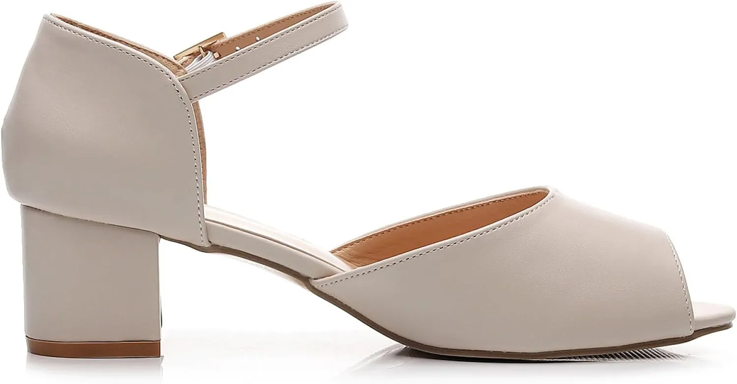 VenusCelia Women's Easy Going Strap Pump Chunky Heeled Sandal