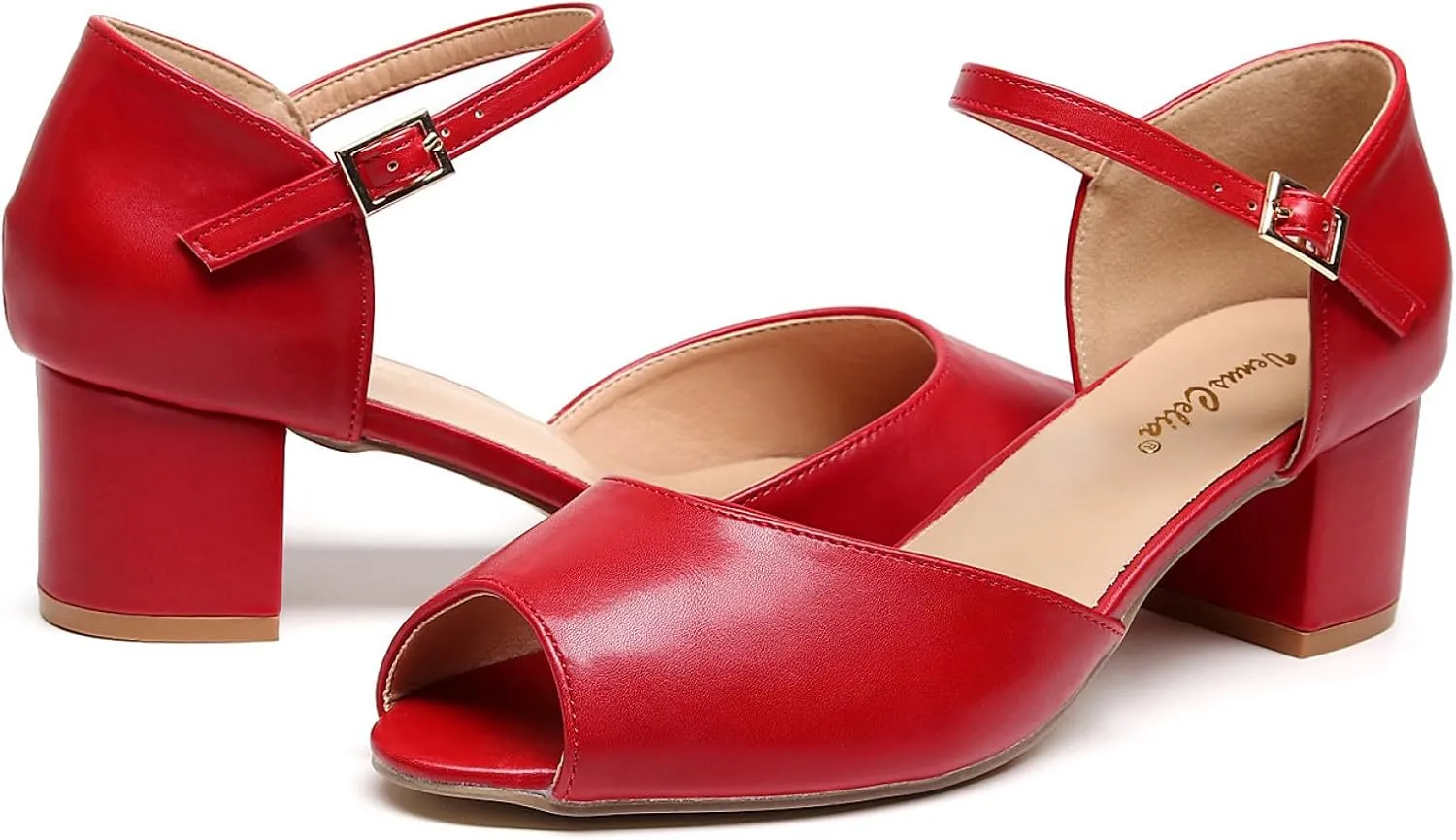 VenusCelia Women's Easy Going Strap Pump Chunky Heeled Sandal